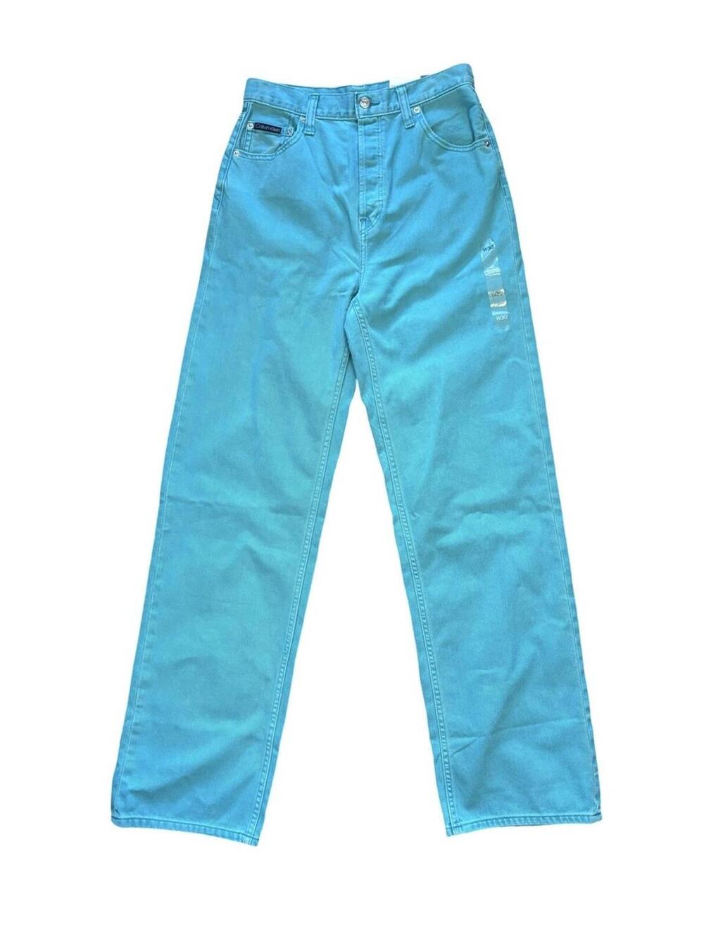 Calvin Klein Turquoise Jeans High Waist Relaxed Straight Women's Size 30x32W NEW